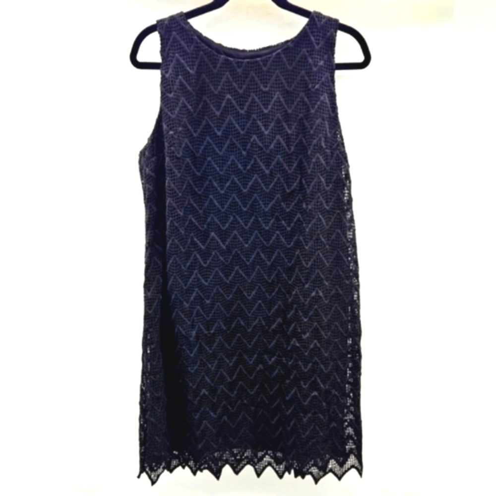Charming Charlie Zig Zag Lace Overlay Black Sheath A Line‎ Dress Size L…
